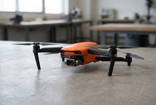 ภาพประกอบจำลองด้วย AI แสดงโดรน Autel Robotics EVO Nano สีส้ม ขนาดเล็กพับได้ พร้อมกล้องบนกิมบอล ไม่ใช่สินค้าจริง