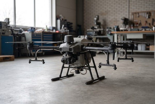 ภาพประกอบ AI แสดงโดรนเพื่อการเกษตร DJI Agras T25 สี่ใบพัดพร้อมระบบหัวพ่นหมุนเหวี่ยง ไม่ใช่ภาพเครื่องจริงสำหรับขาย